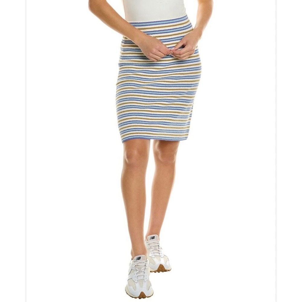 Rebecca Taylor Womens Mini Boucle Skirt Striped Knit Blue Green Cream Size XL